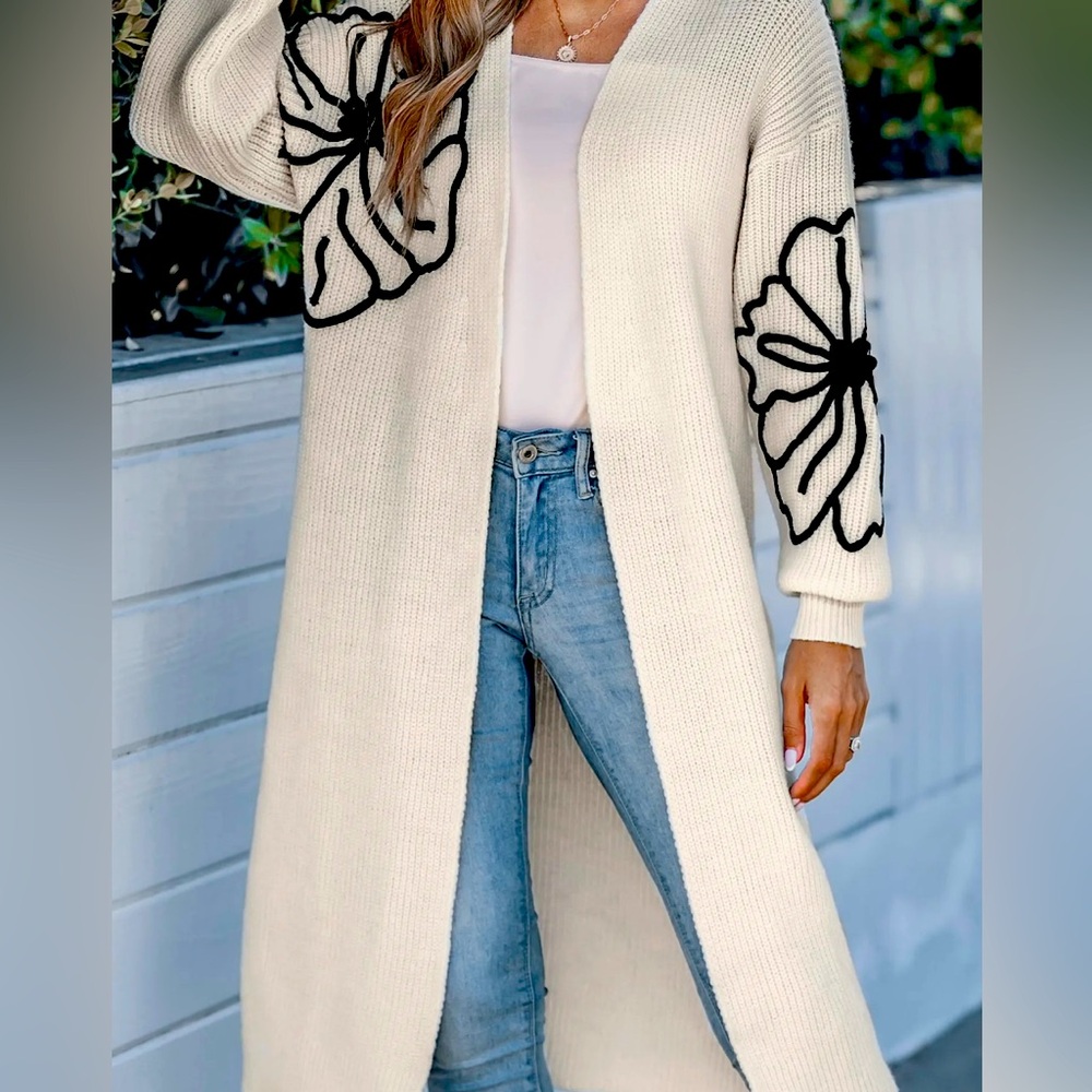 Never-worn Ivory Floral Sleeve Long Duster
